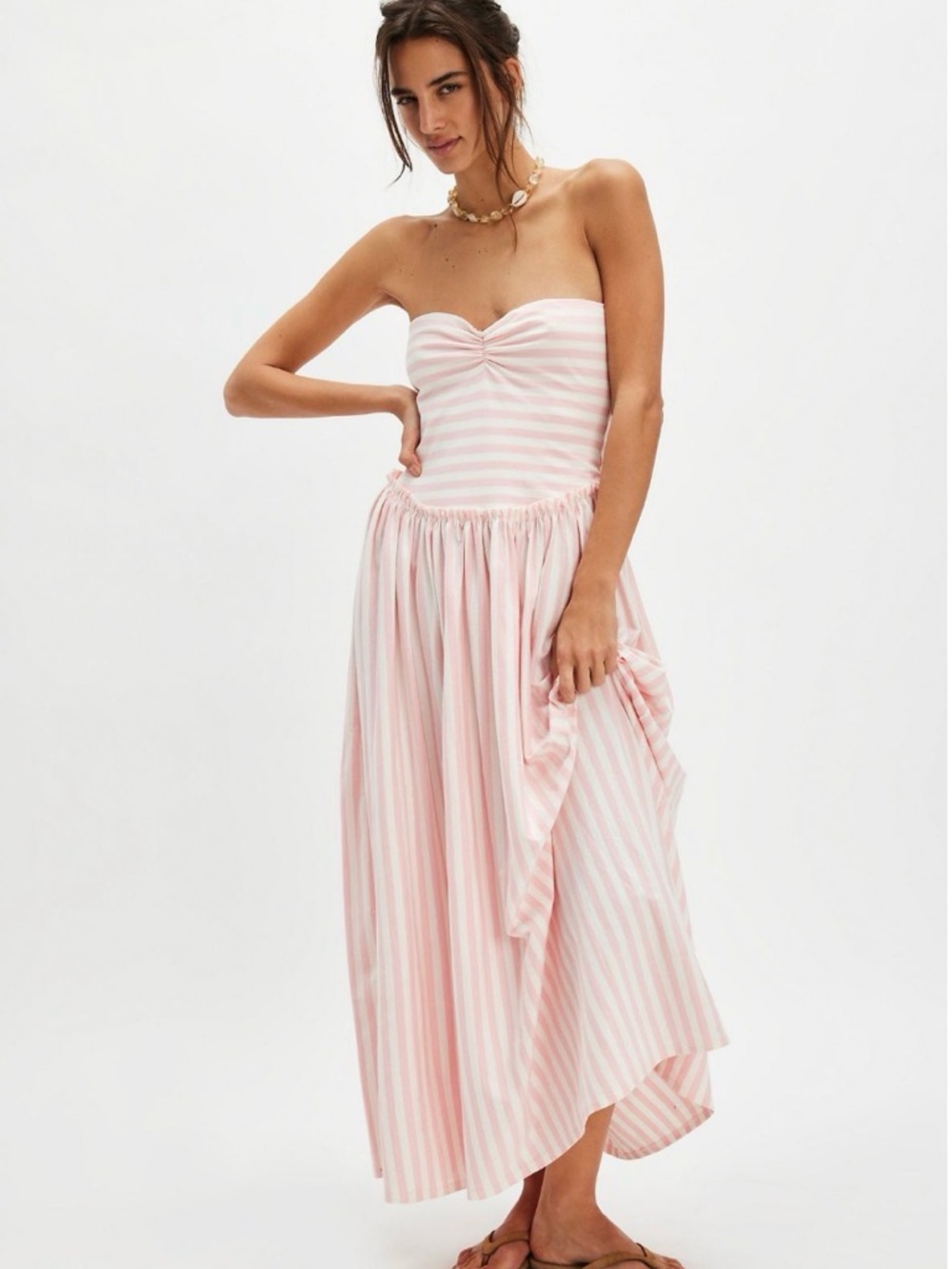 Free People Strapless Pink & White Striped Maxi Dress